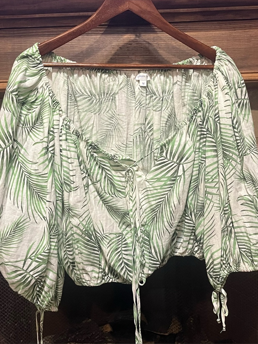 Sigrid Olsen Linen Blend Boho Palm Leaf Crop Top M
